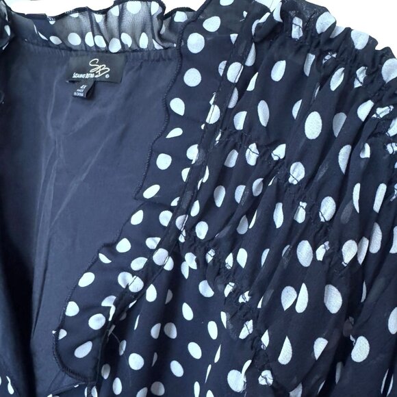Suzanne Betro 4X NAVY White Polka Dot Ruffle Neck 3/4 Sleeve Top Tunic Blouse - Picture 5 of 14